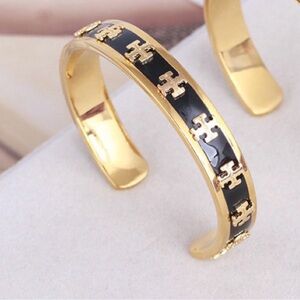 Authentic Tory Burch 18k Gold Plated Black-Gold Laquered Bangle New W/Tag